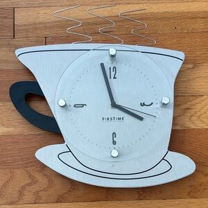 Silver and Black Coffee Cup Wall Clock